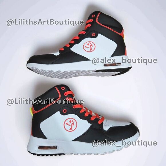 Zumba Air Classic High Top Black Red-Orange Unisex Sneakers (F005) Size 9 - Picture 7 of 11